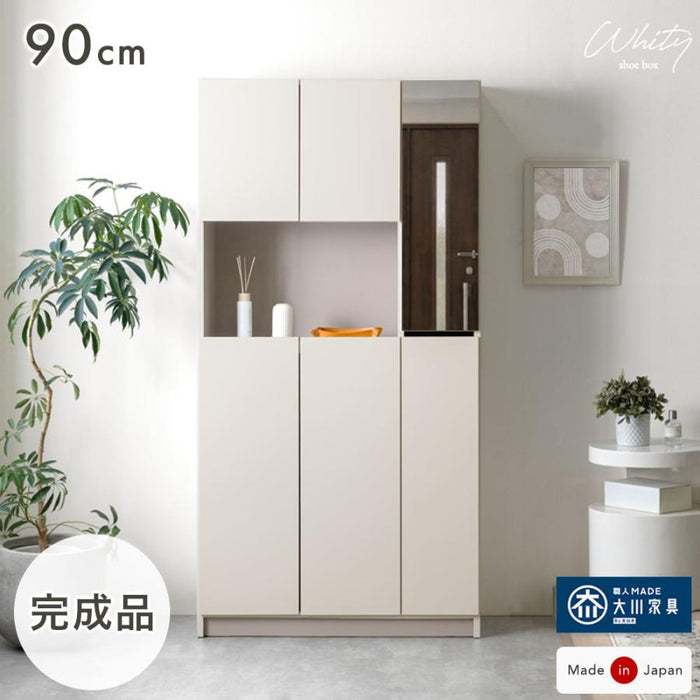 幅90cm］シューズボックス ミラー付き 国産 完成品 ハイタイプ 大容量
