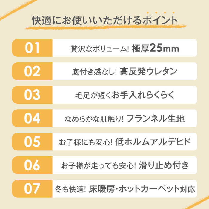 ［200×300］極厚25mm 高反発ラグ 滑り止め付 フランネル生地 ホットカーペット対応 防音 ラグマット ラグ〔65010004〕