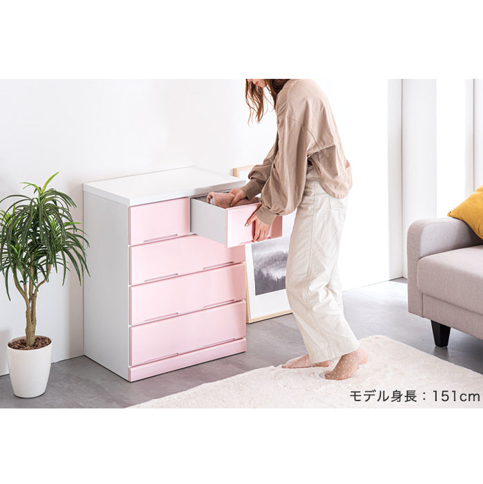 幅60] パステルカラーチェスト 4段 スライドレール付 完成品〔02010110 