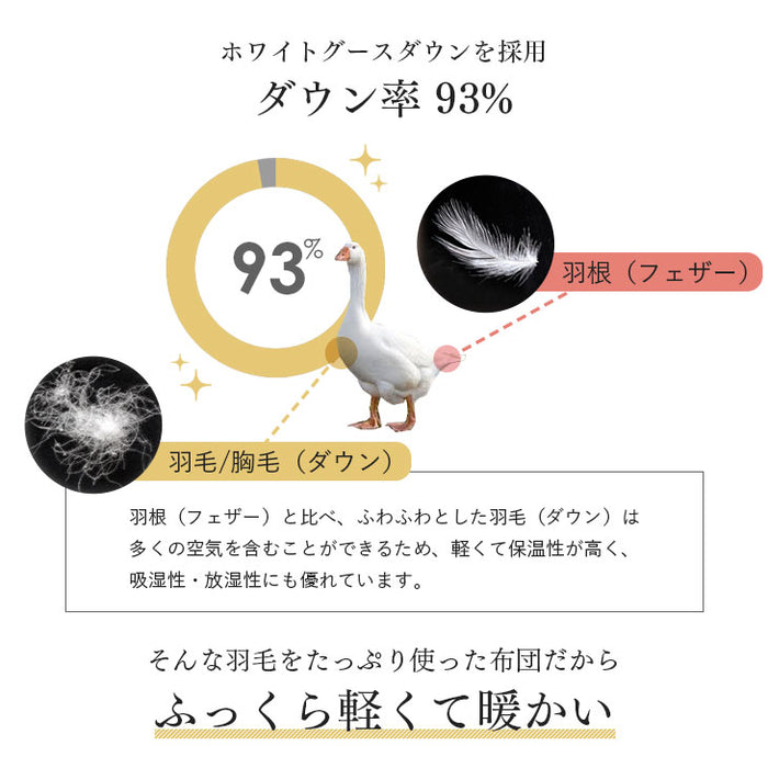 [クイーン] 大増量2.1kg 羽毛布団 ホワイトグースダウン93％ CILゴールドラベル 二層キルト 400dp以上 かさ高165mm以上 7年保証 日本製 〔10119081〕