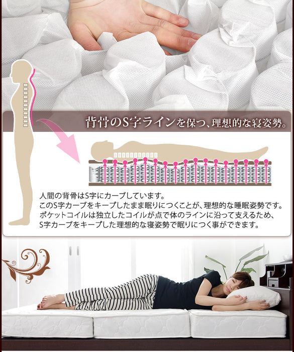 【在庫一掃プライス】[ダブル] 両面使える 三つ折り ポケットコイルマットレス 〔05190005〕
