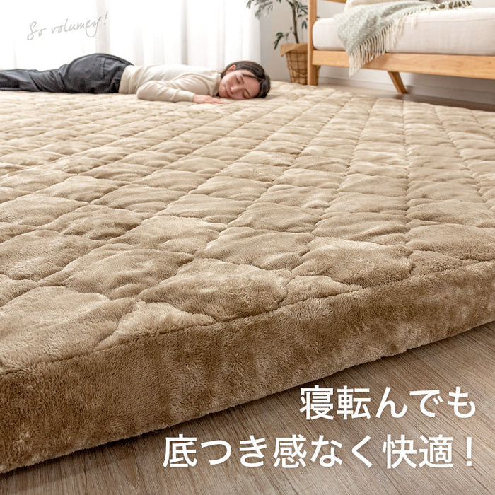 【アウトレット 撮影品】[130×185cm] 超極厚！カバーリングラグ 60mm 1.5畳 洗える カバー マット 高反発ラグ フランネルラグ ラテベージュ〔6501000501〕