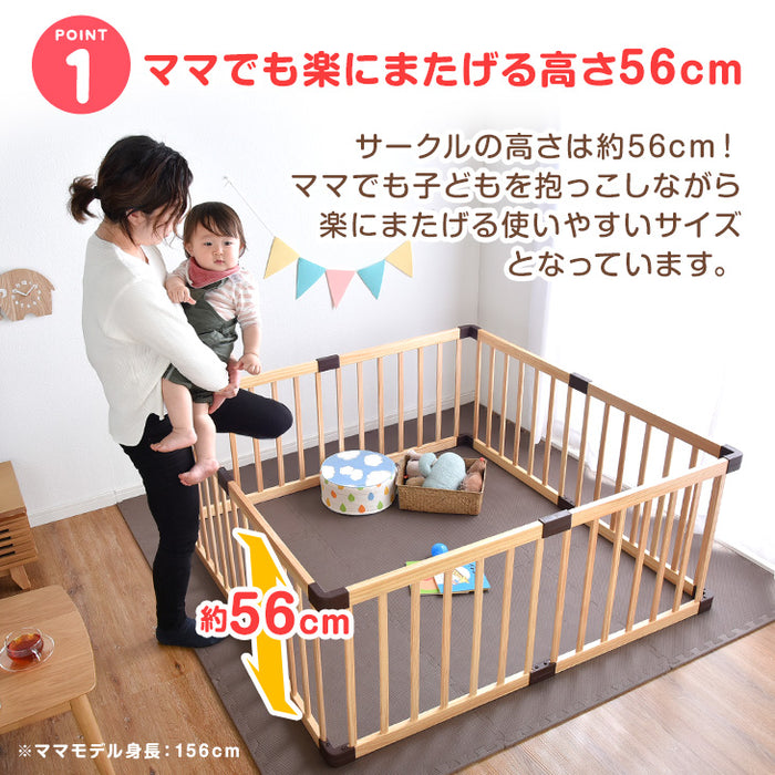 ベビーサークル 136×136cm 8枚セット コンパクト 木製 ミニ 省スペース