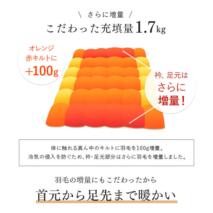 [ダブル] 増量1.7kg 羽毛布団 ホワイトダックダウン93％ CILゴールドラベル 36マスキルト 400dp以上 かさ高165mm以上 7年保証 日本製 〔10119060〕