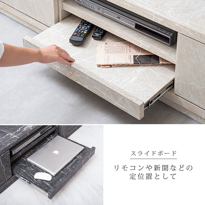 幅180cm 大理石＆セラミック調 テレビ台 国産 完成品 ストーン調 TV台 ローボード マーブル柄【超大型商品】〔20010004〕