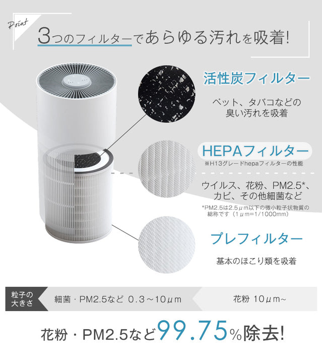 [3点セット] 加湿空気清浄機 交換用フィルター2種付 9畳 UV-C紫外線ランプ搭載 コンパクト 〔77700003〕