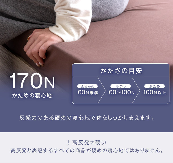 [シングル] 「純」 高反発 マットレス 厚さ8cm 収納バンド付 170N 超低ホル エコテックス認証 〔43310053〕