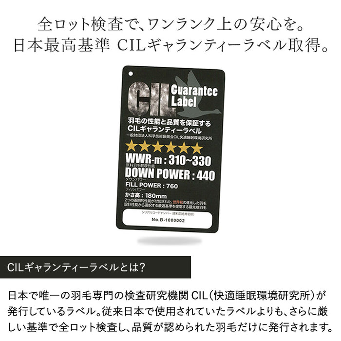 [シングル] 超増量1.5kg 純ポーランド産 マザーグース ダウン95％ 羽毛布団 440dp かさ高180mm以上 二層キルト CILブラックラベル 日本製〔10106509〕
