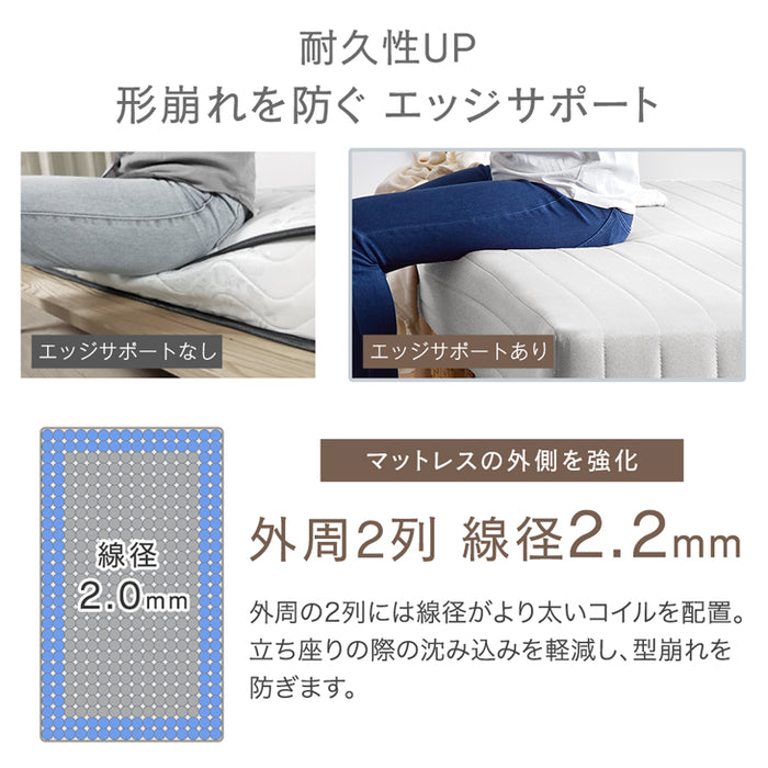 ［ダブル］高脚25cm 脚付きマットレス ポケットコイル 洗えるカバー付 ベッド下収納 エコテックス 天然木脚 圧縮梱包〔17800115〕