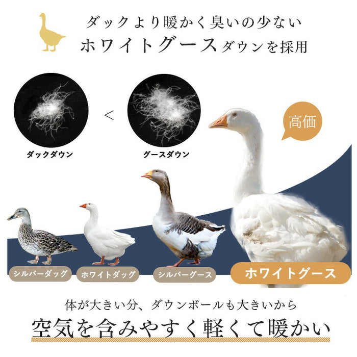 [クイーン] 大増量2.1kg 羽毛布団 ホワイトグースダウン93％ CILゴールドラベル 二層キルト 400dp以上 かさ高165mm以上 7年保証 日本製 〔10119081〕