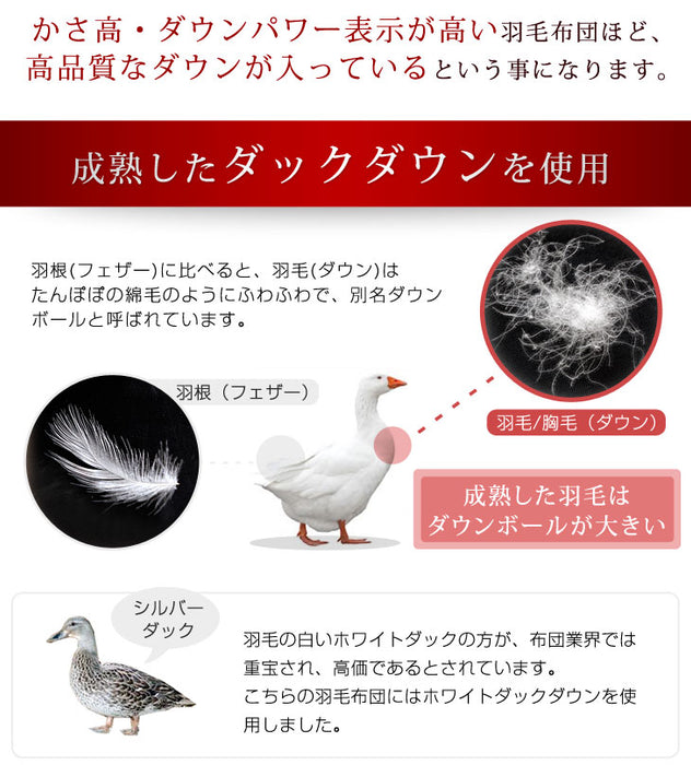 [ダブル] 2枚合わせ 羽毛布団 ホワイトダックダウン85％ CILレッドラベル 立体キルト 300dp以上 抗菌・防臭 日本製 〔10119066〕