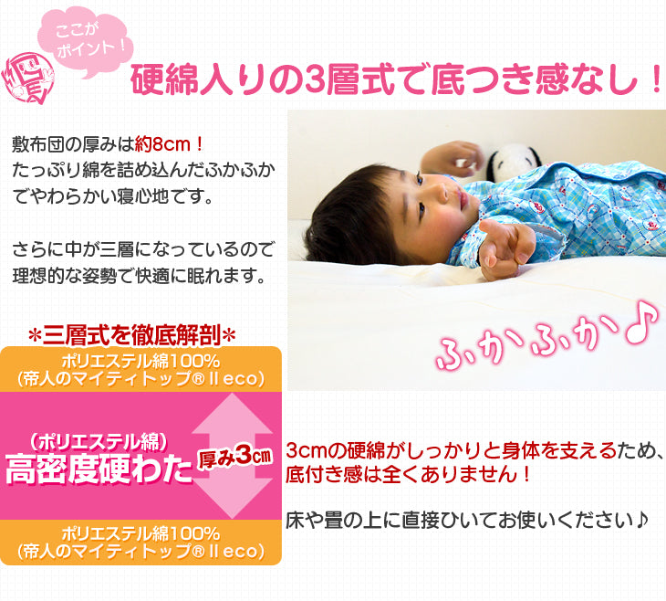 4人用 幅250cm スーパーワイド敷布団 日本製 カバー付き〔10419017〕