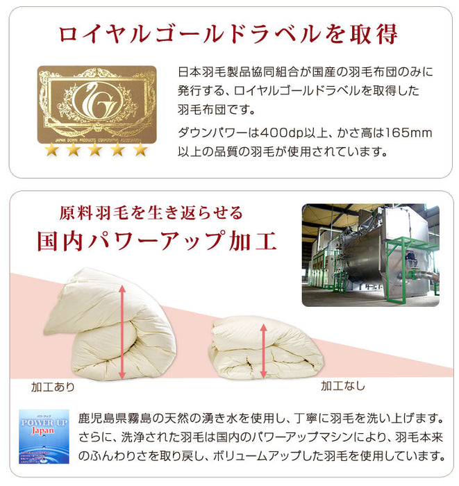 シングル] 増量1.2kg 羽毛布団 ホワイトダックダウン93％ ロイヤル