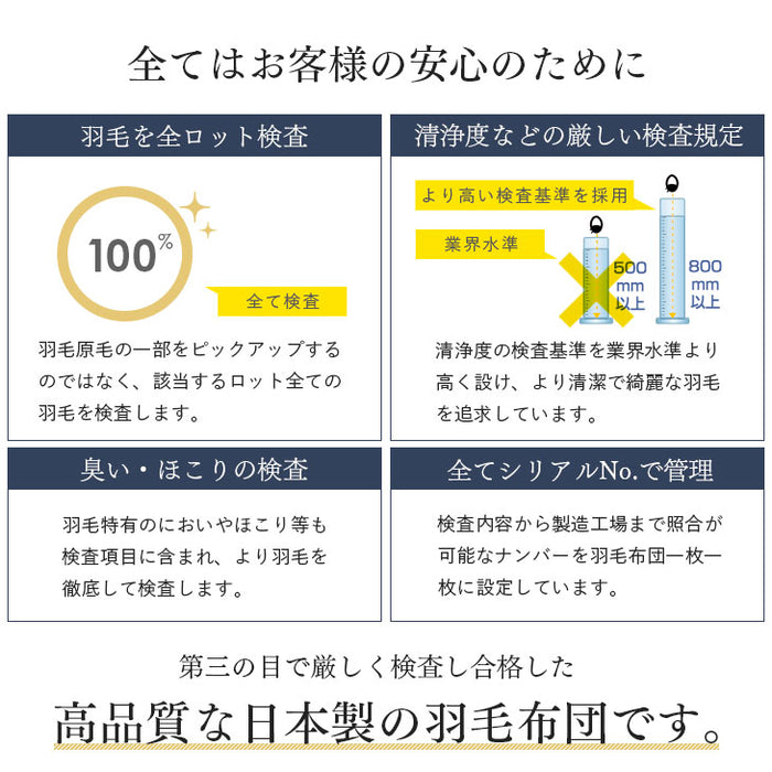 [セミダブル] 超増量1.8kg 純ポーランド産 マザーグース ダウン95％ 羽毛布団 440dp かさ高180mm以上 二層キルト CILブラックラベル 日本製〔10106510〕