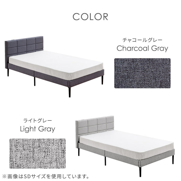 [シングル] マットレス付 ファブリックベッド すのこ ベッドフレーム 2口コンセント付〔49600859〕