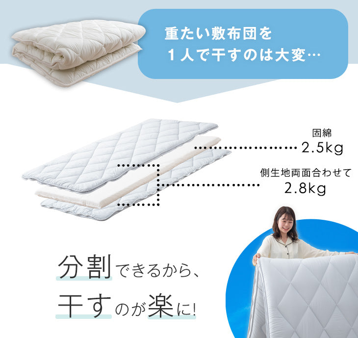 [シングル] 高反発＆軽量 三層敷布団 日本製 洗える テイジンウォシュロン綿〔22200041〕