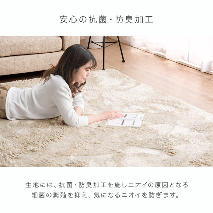 [200×250] 丸洗いできる シャギーラグ 抗菌 防臭 滑り止め付 ホットカーペット対応 ウレタンクッション〔19510004〕