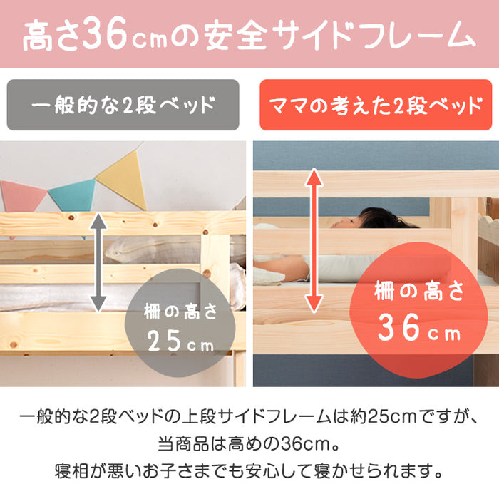 [お得セット] 収納 二段ベッド+高弾性 マットレス付き 2枚 耐震  現役ママが考えた 宮棚付き 木製 三つ折り 階段  【超大型商品】〔49601814〕