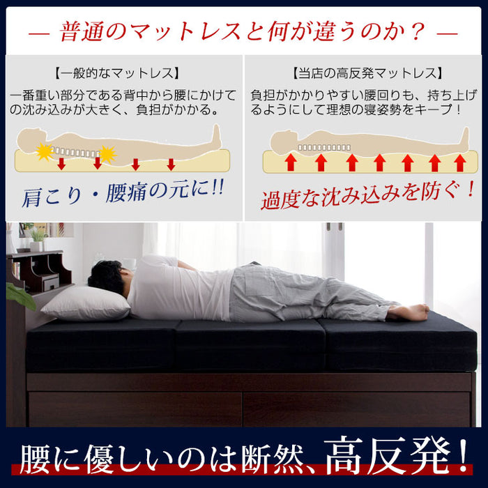 セミダブル］男の高反発マットレス 極厚20cm 竹炭 消臭 3つ折り