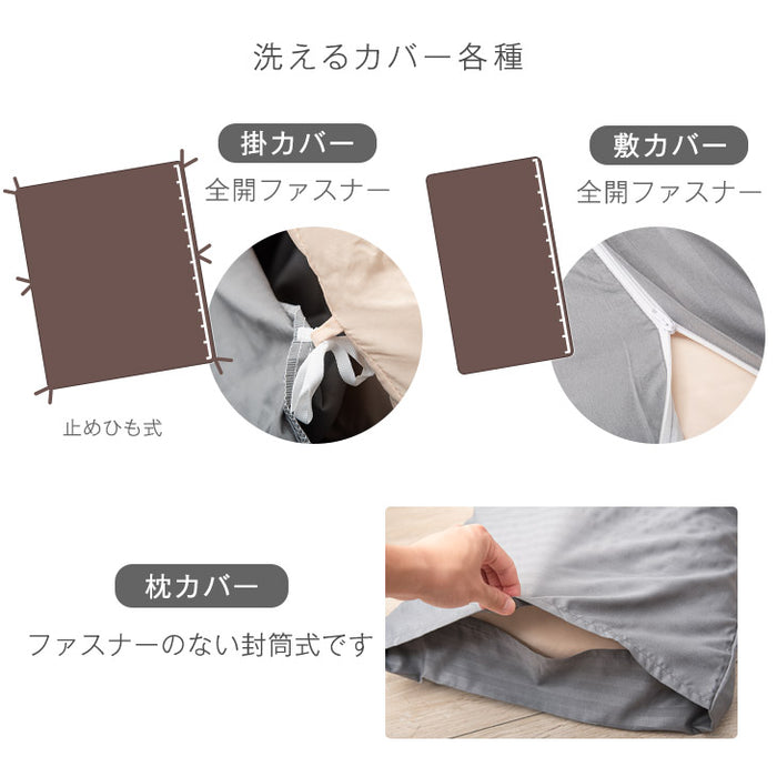 [シングル] 布団7点セット 洗濯可 抗菌 防臭 防カビ 収納ケース＆カバー付き〔26700013〕