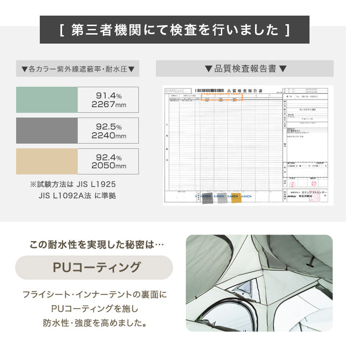 【5月の目玉プライス】[4〜5人用] 本格“ファミキャン” テント 全面スカート・サイドウィンドウ付 幅270cm UVカット メッシュ ファミリーテント〔74100022〕