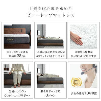 ［シングル］極厚28cm ポケットコイルマットレス ピロートップ アロエ加工生地 3ゾーン構造 10年保証 圧縮 梱包〔17800167〕