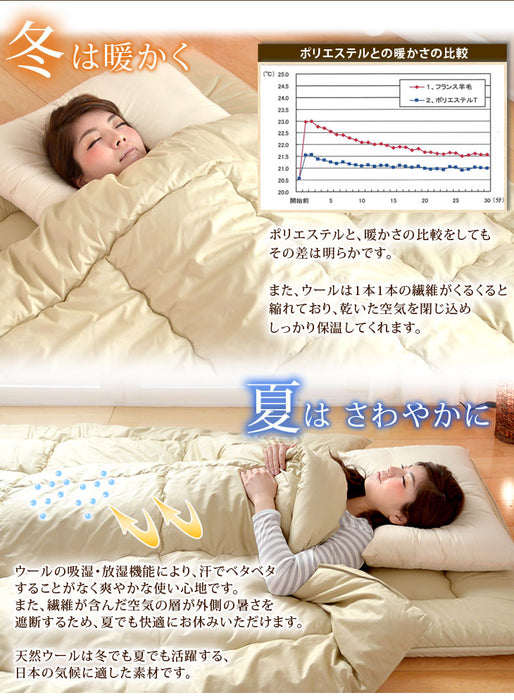 [シングルロング] 羊毛掛布団 日本製 ウール100% オールシーズン〔18510021〕