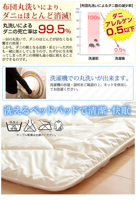 日本製 汗臭さやダニを防ぐ 洗える 清潔 ベッドパッド クイーン 160×200 160×210〔18510040〕