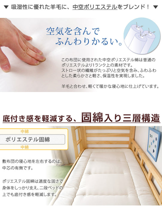 シングル] 2枚組 三層敷布団 日本製 コンパクト 羊毛混 軽量 綿100