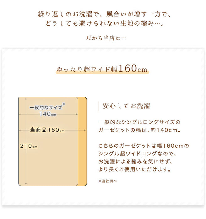 [シングルロング・2枚組]  5重ガーゼケット エコテックス認証 綿100％ 超ワイド 丸洗いOK 〔18900002〕