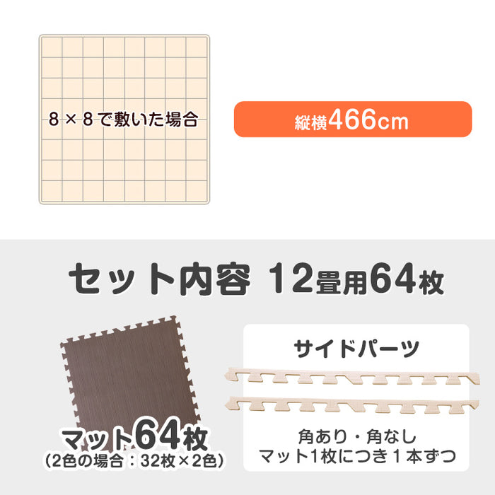≪110万set突破≫ 12畳 ジョイントマット 64枚 大判59cm 1級防音 抗菌 防臭 7物質検査 床暖房対応 おしゃれ プレイマット〔18700008〕