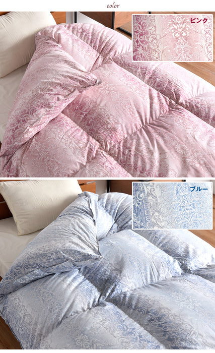 [シングル] 超増量1.5kg うるおい ファインテイスト生地 羽毛布団 ポーランド産 ホワイトマザーグース95％ CILブラックラベル 二層キルト 440dp以上  かさ高180mm以上 日本製〔10106512〕