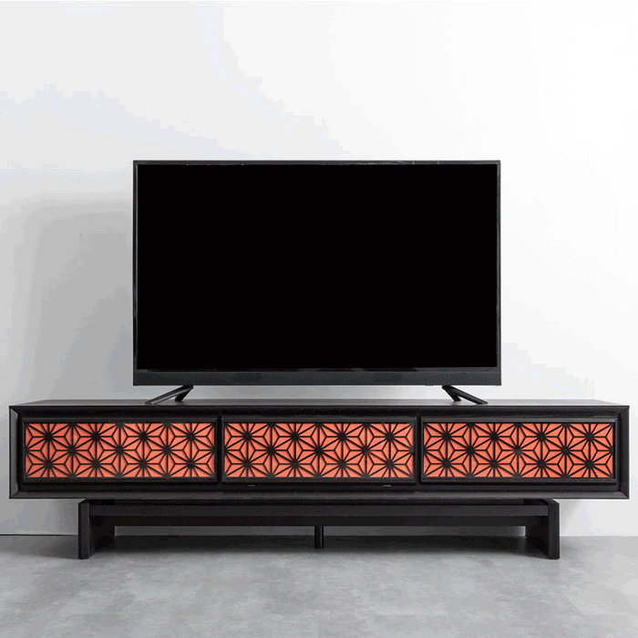 幅180cm 組子調デザイン テレビ台 国産 完成品 和風モダン【搬入設置込み】【超大型商品】〔39700011〕