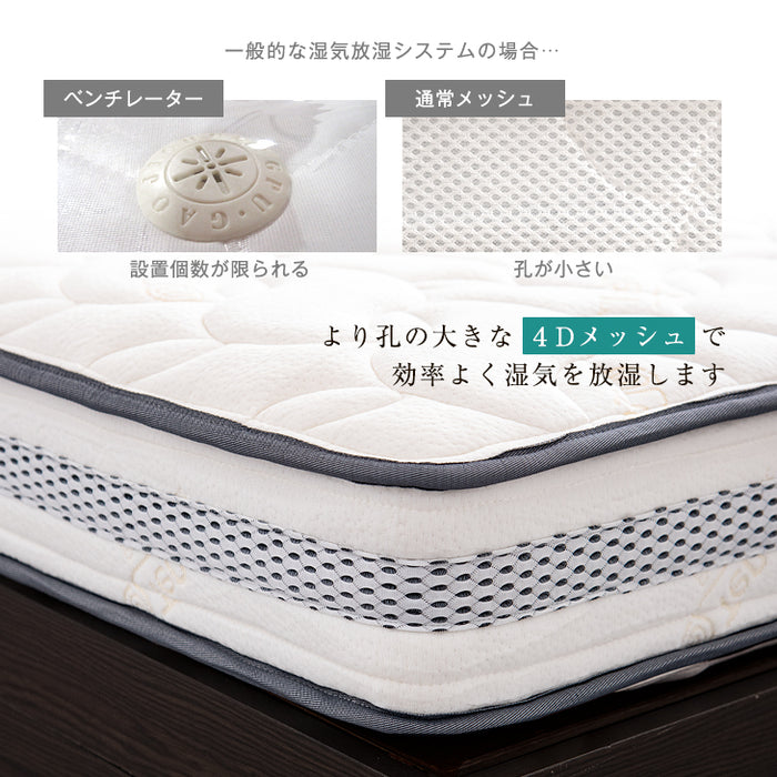 [セミダブル］爽快4Dメッシュ ポケットコイルマットレス 厚み20cm マットレス 硬め 抗菌 高密度 体圧分散〔20910003〕
