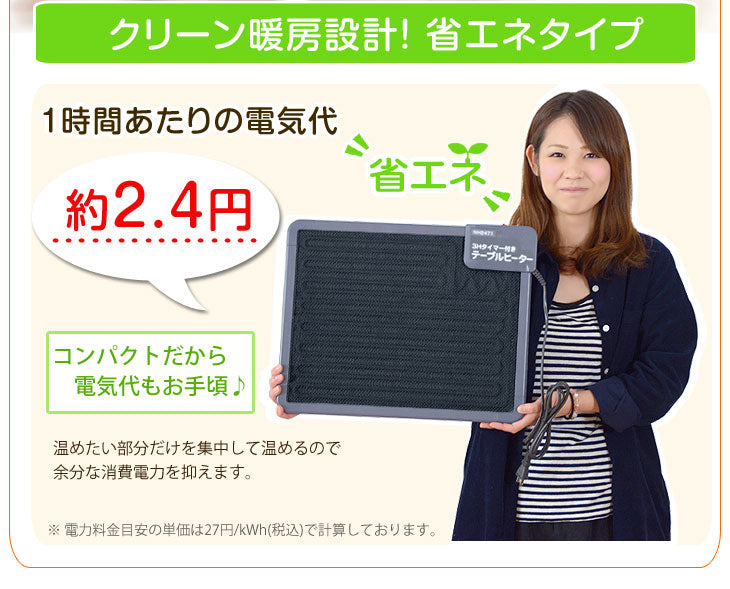 2個セット デスクパネルヒーター 3時間タイマー付  省エネ 薄型 コンパクト 足元ヒーター〔21300006〕