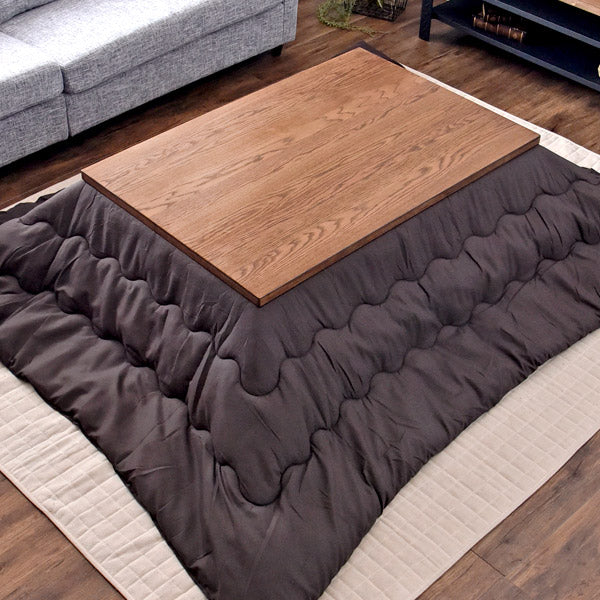 [2点セット] 120×80cm ヴィンテージ調 こたつテーブル＋掛け布団  ハロゲンヒーター 手元コントローラー 1年保証〔21300092〕