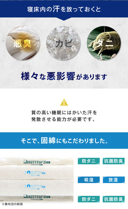 [シングル] 極厚4層 敷布団 日本製 防ダニ 抗菌防臭 吸汗速乾 マットレス不要 帝人マイティトップ〔22200013〕