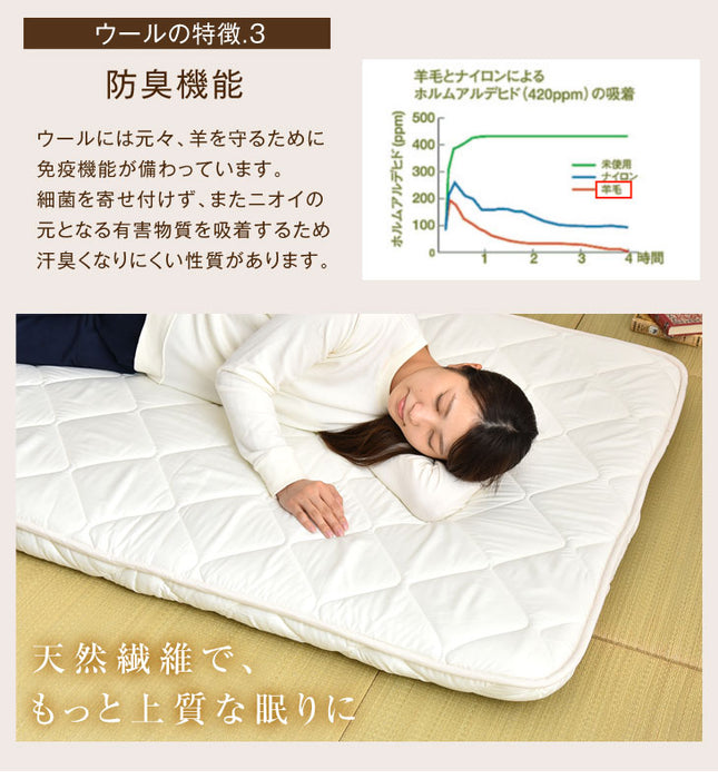 ［セミダブル］極厚4層 敷き布団 日本製 防ダニ 抗菌防臭 吸汗速乾 固綿 マットレス不要 フランス産ウール使用〔22200021〕