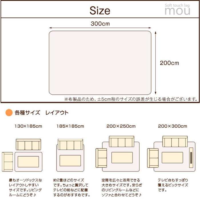 200×300㎝ 極厚25mm  低反発ラグ カーペット 滑り止め付き オールシーズンOK〔24010033〕