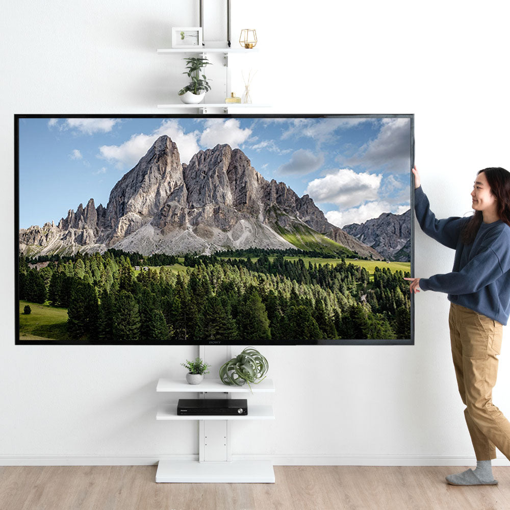 【ほぼ新品】【完成品】テレビ用突っ張りスタンド タンスのゲン テレビ台 テレビスタンド 壁寄せ つっぱり式 首振り
