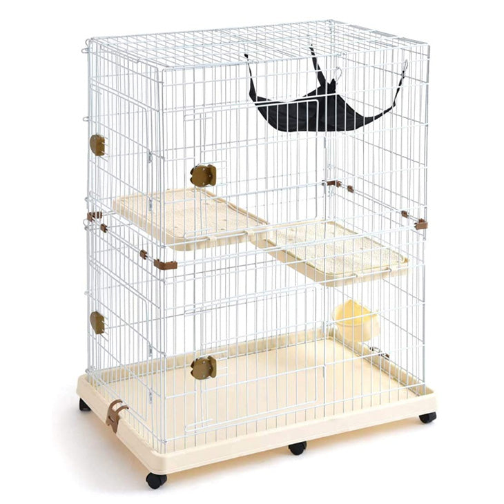 2段キャット ケージ 爪とぎ付き 爪とぎ足場2個付き！ ハンモック付 2段 キャットケージ 水飲み皿