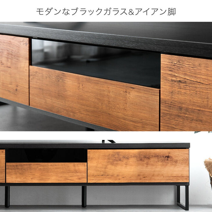 幅210cm］ヴィンテージ調テレビ台 国産 完成品 引き出し付 【超