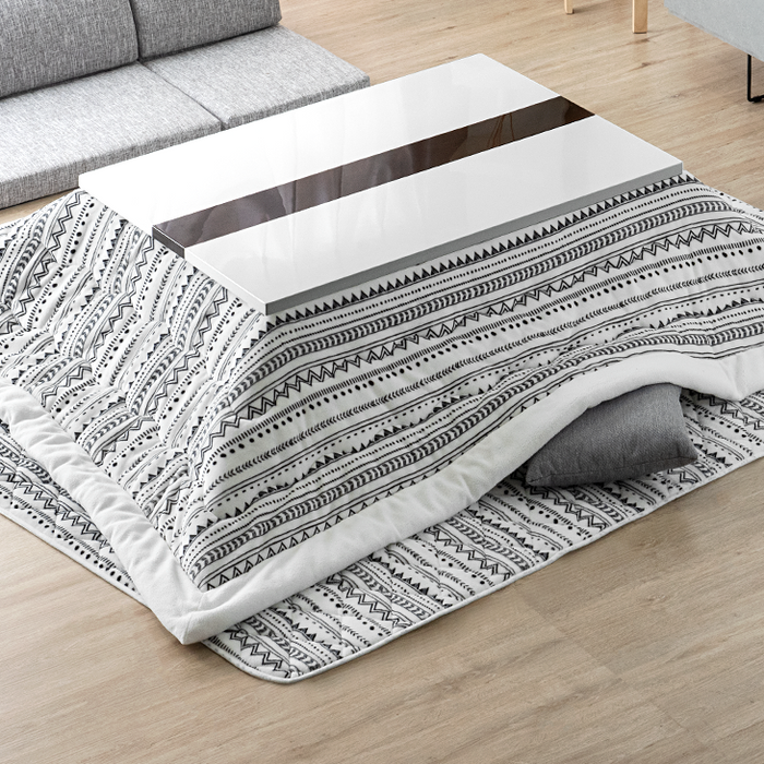 ［3点セット］鏡面仕上げこたつテーブル＋掛け・敷布団 120×80cm 手元コントローラー ハロゲンヒーター〔09040079〕