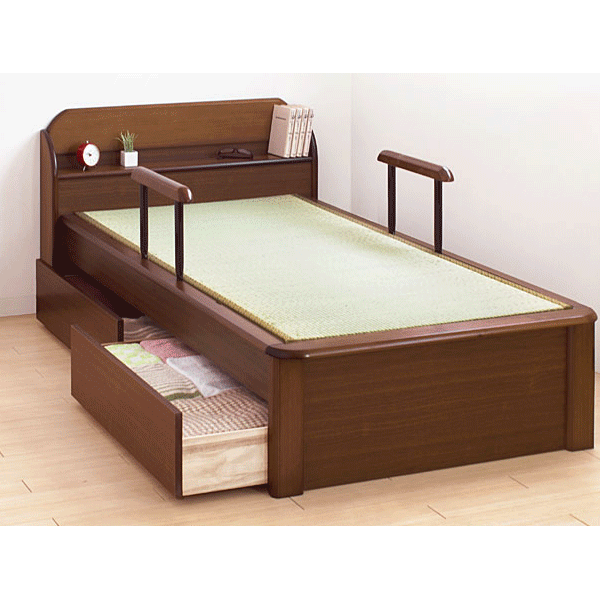 [シングル]畳ベッド  手すり付 引出し付【超大型商品】〔11519002〕