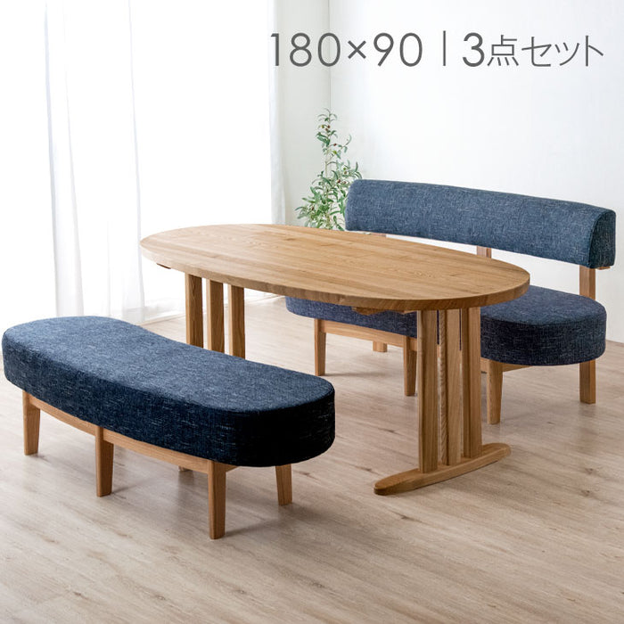 4人掛け ダイニングテーブルセット 3点セット 円形テーブル ベンチ 背もたれ オーバル 北欧モダン【超大型商品】【搬入設置無料】〔3003 —  【公式】タンスのゲン本店 家具・インテリアのネット通販
