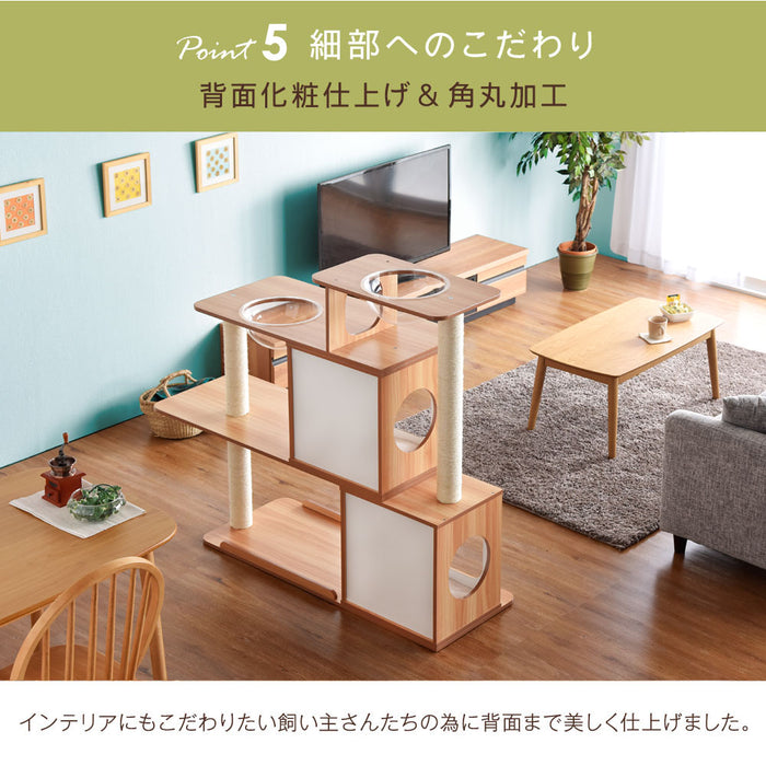 当店オリジナル 木製キャットタワー 高さ120cm 幅145cm 据え置き 麻紐 爪とぎ キャットウォーク多頭飼い  〔32000030〕