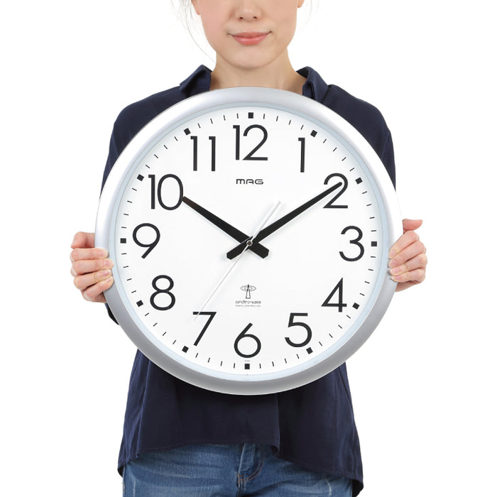 大きめ直径42cm 電波 時計 夜間秒針停止機能 付き 掛け時計  ステップ秒針 壁掛け 〔33000025〕