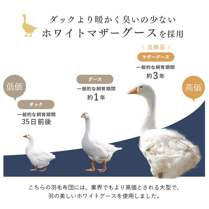 [セミダブル] 羽毛布団 増量1.5kg マザーグースダウン95％ CILブラックラベル 立体キルト 440dp以上 かさ高180mm以上 超長綿60サテン 日本製〔39100019〕