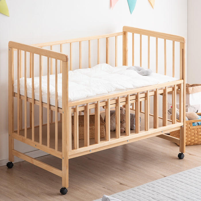 ベビー ベッド 木製 2段収納台付き 高さ調節新生児 赤ちゃん キャスター付