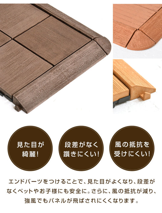 エンドパーツ ウッドパネル用 人工木 ストレート 24個 コーナー 8個 端パーツ ウッドタイル 天然木粉 30×30cm用〔42300014〕